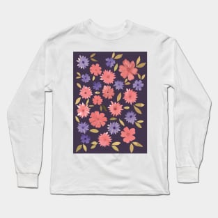 Loose floral - dusty pink on purple Long Sleeve T-Shirt